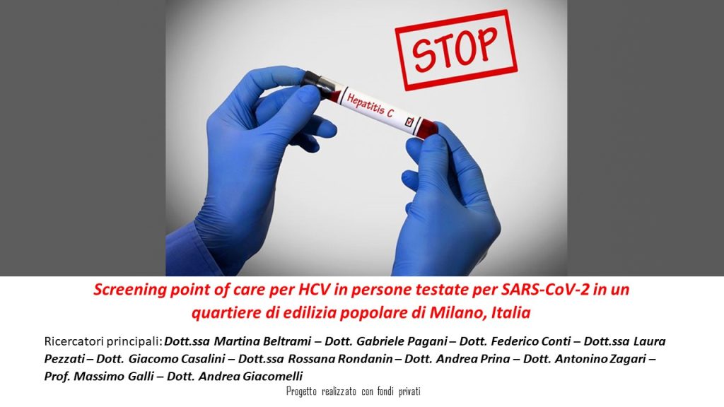 In questo studio si è cercato di valutare lo stato HCV-Ab utilizzando Point of care testing in soggetti sottoposti a screening COVID-19 nel quartiere di edilizia sociale San Siro di Milano, con una popolazione multietnica e un basso status socioeconomico, e la conseguente accettazione del collegamento all’assistenza.